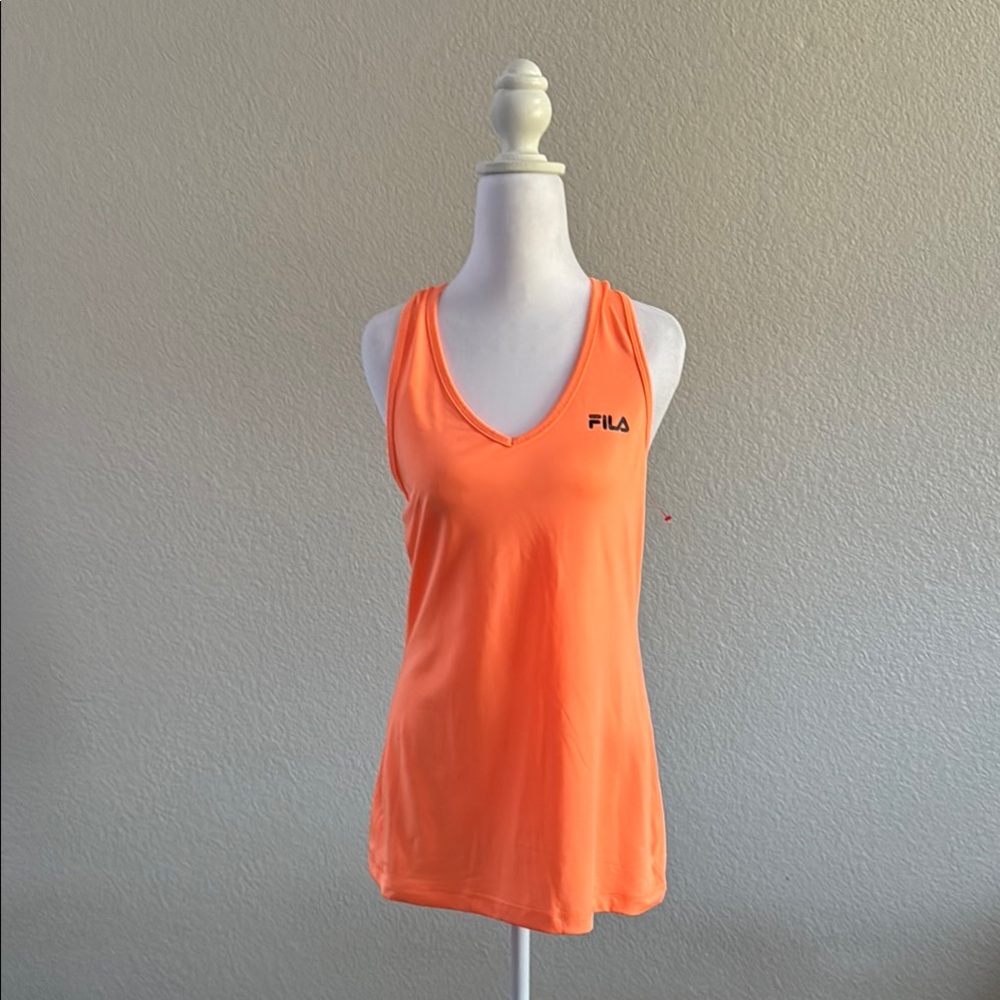 New Fila Orange Fitted Razorback Tank Top Large - Picture 2 of 6